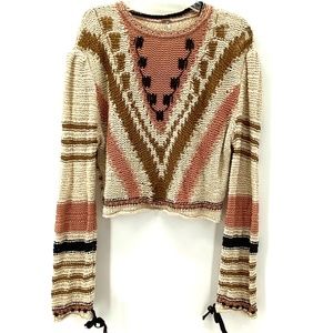 F.P. OPEN KNIT CREW NECK BOXY CROPPED SWEATER  M